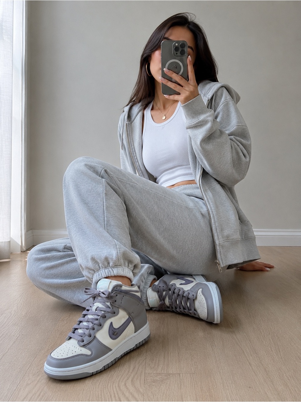 Nike Dunk High Up Iron Grey Cashmere Moon Fossil Womens Sneakers Size9 Excellent